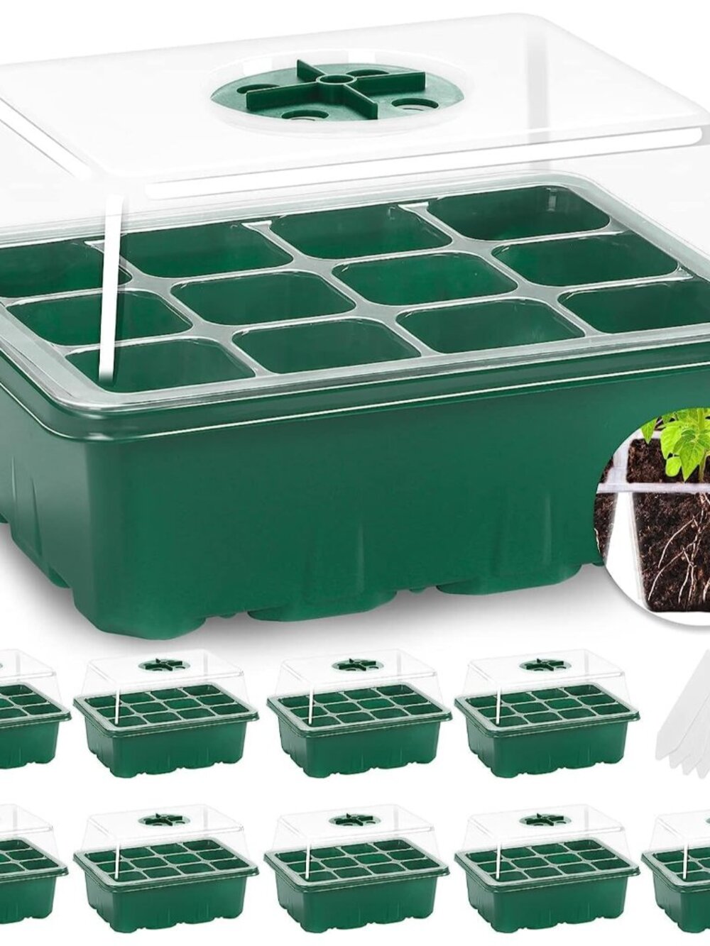 10 Pack Seed Starter Tray, 120Cell Stater Kit with Humidity Dome Green